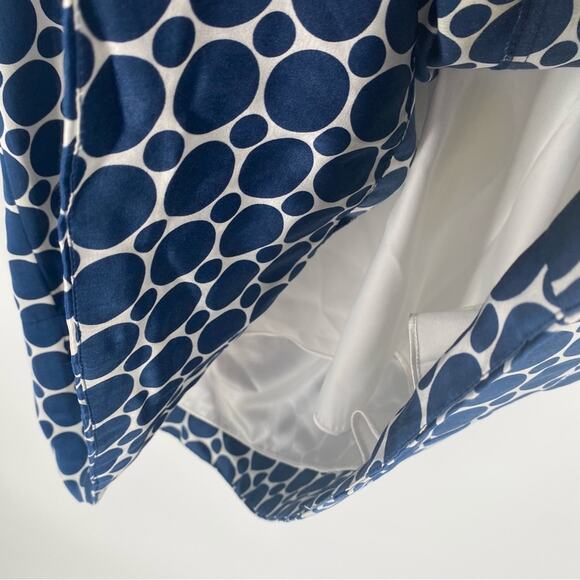 Silk blend strapless dress white with large blue polka dots size 4 - Picture 4 of 10